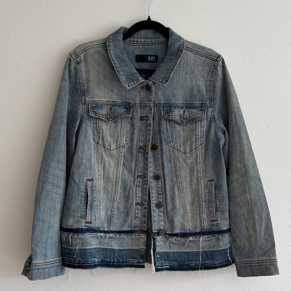 Kut from the Kloth Distressed Light Blue Denim Jacket